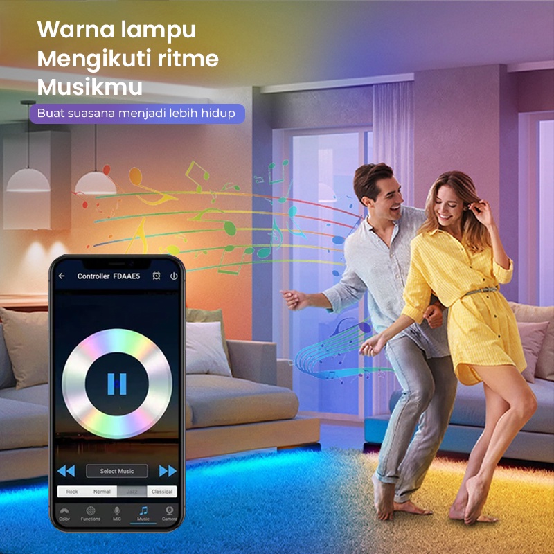 Horici Smart lampu natal lampu strip App Smart RGB Fairy Lights Smart Lampu LED 5m &amp; 10m Strip lampu kontrol suara ip66