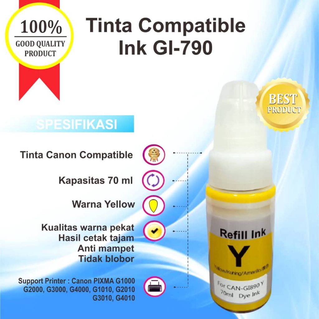 Tinta GI-790 Premium Refill Printer Canon G1000 G2000 G3000 G4000 G1010 G2010 G3010 G4010