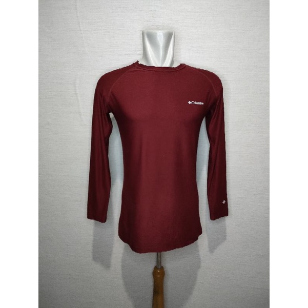 Long Sleeve kaos olahraga panjang Columbia merah marun