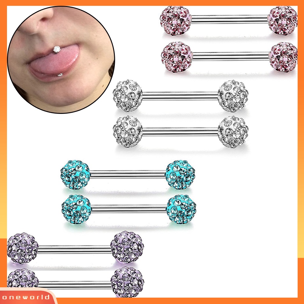 [oneworld] Wanita Berlian Imitasi Lidah Hidung Nipple Ring Stud Earrings Perhiasan Tindik Tubuh