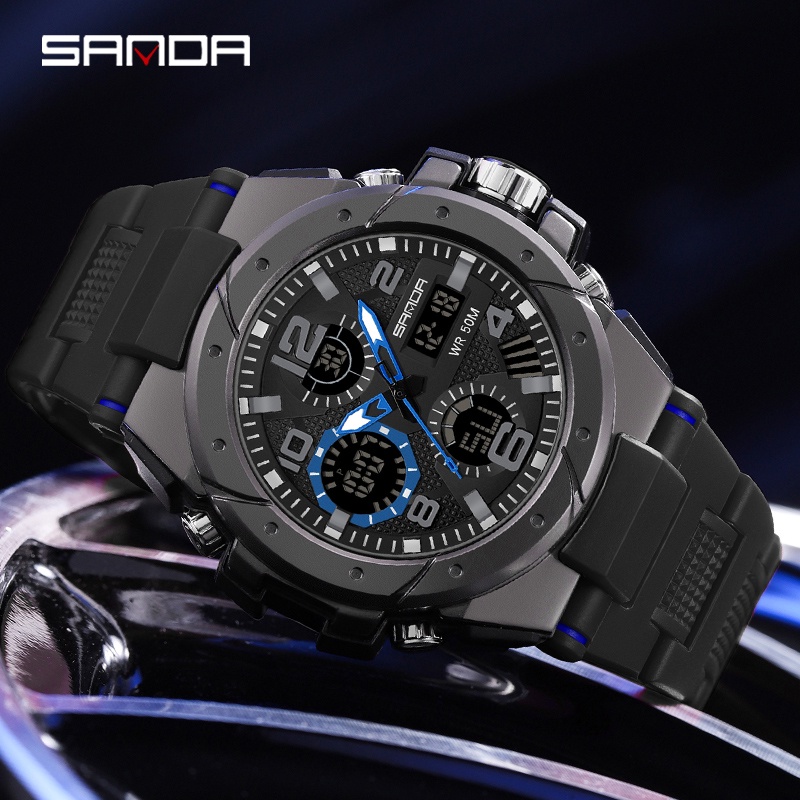 SANDA 9009 Jam Tangan Pria Digital Analog Chronograph Sport Watch Anti Air WATCHKITE WKOS