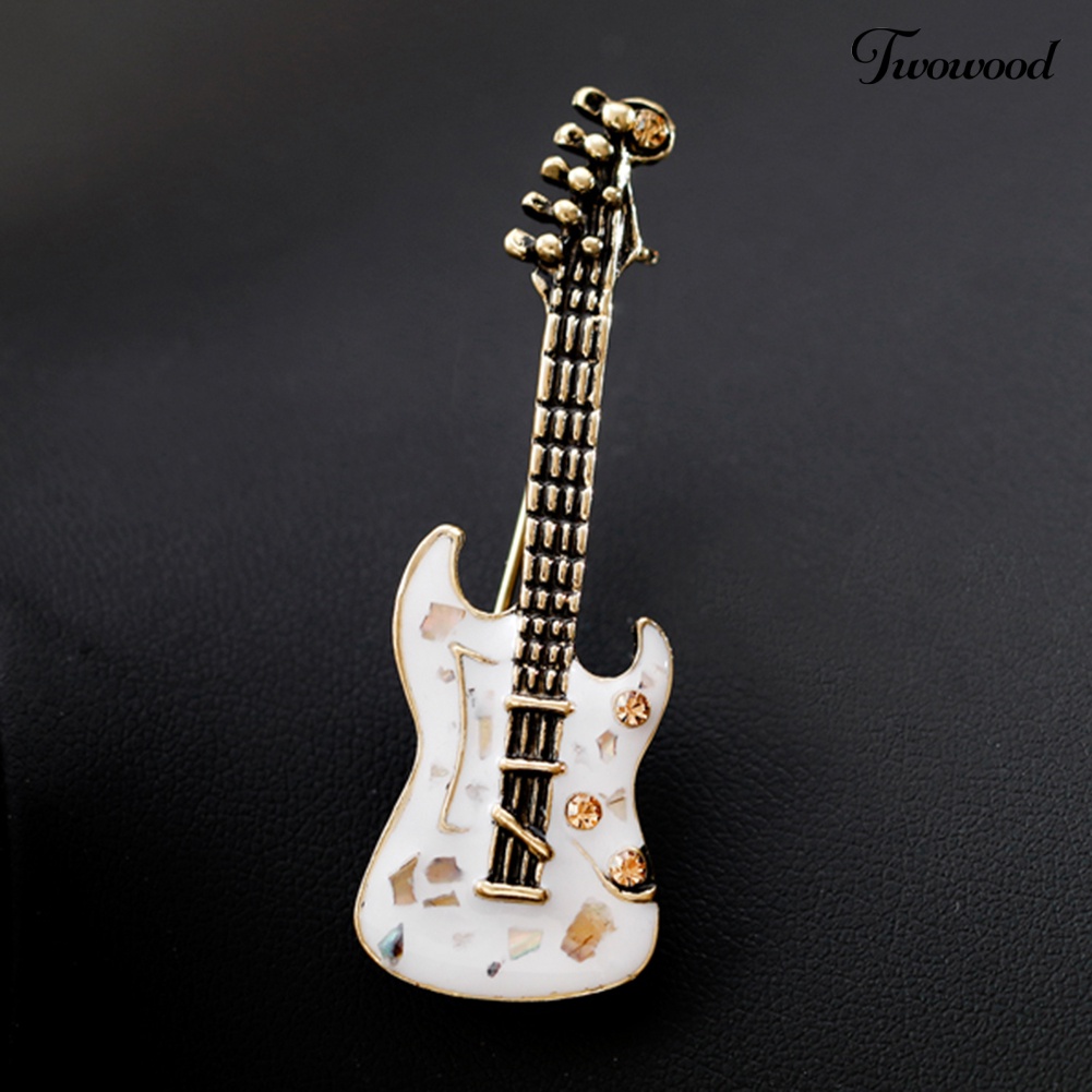 Twowood Vintage Wanita Berlian Imitasi Gitar Bros Pin Lencana Perhiasan Aksesoris Hadiah