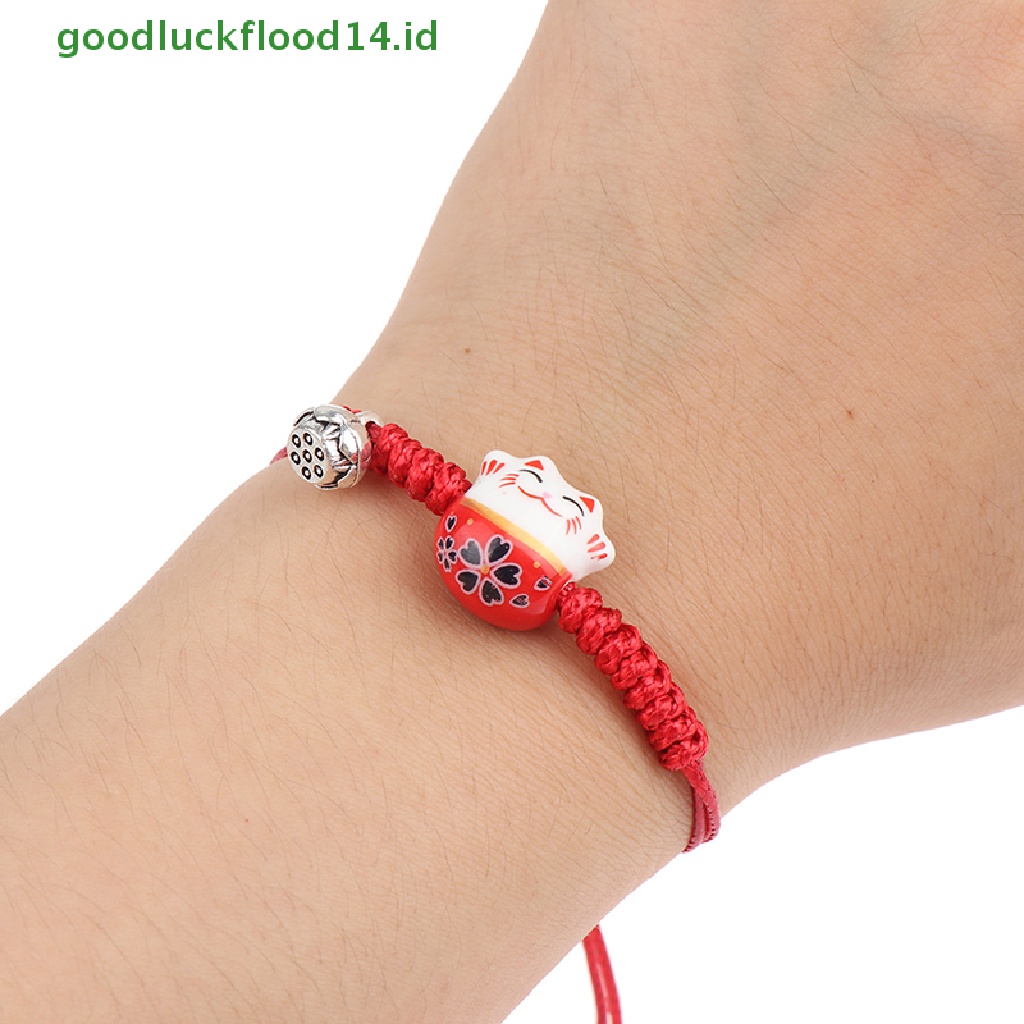 [GOOGFOUR] 1pc Gelang Liontin Keramik Lucky Cat Bracelets Tenun Tangan Warna Gelang [TOP]