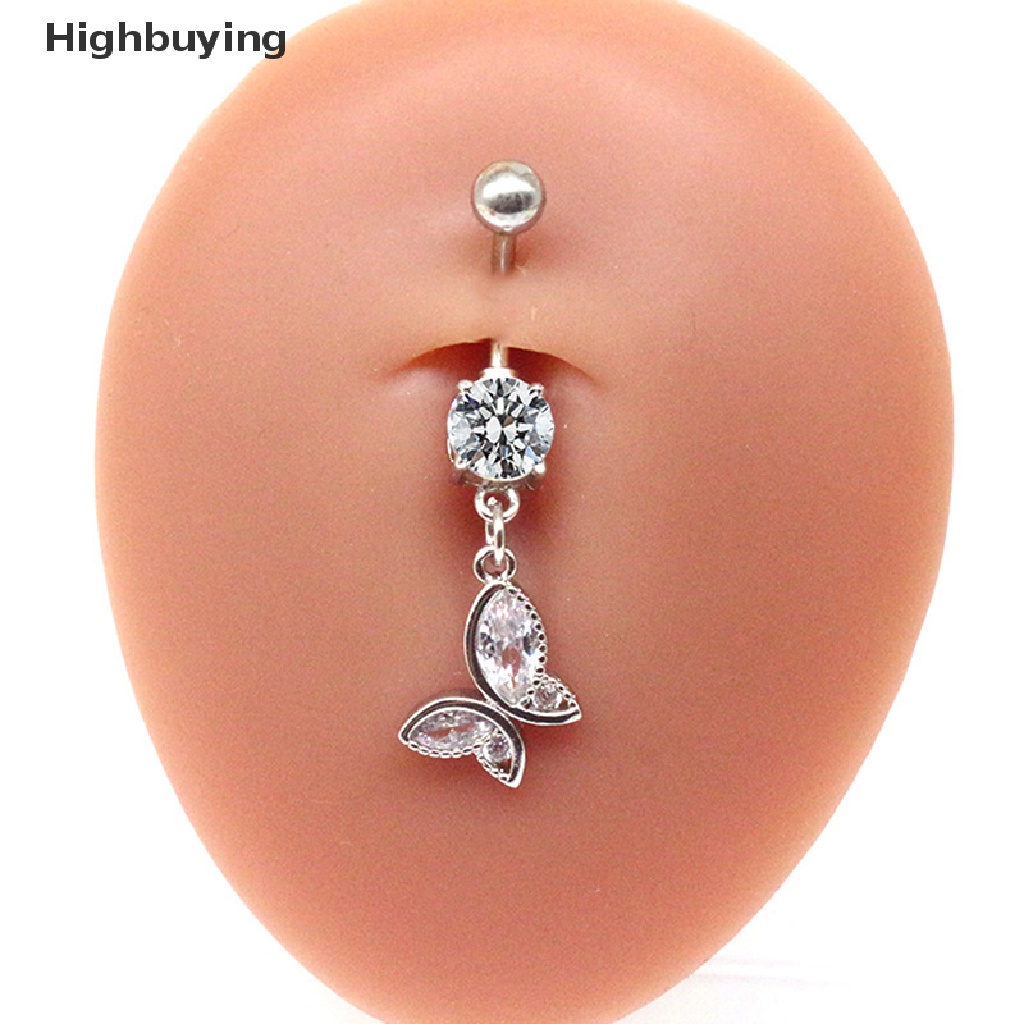 Hbid Stainless Steel Kupu-Kupu Cinta Hati Zirkon Sexy Belly Button Ring Cincin Pusar Glory