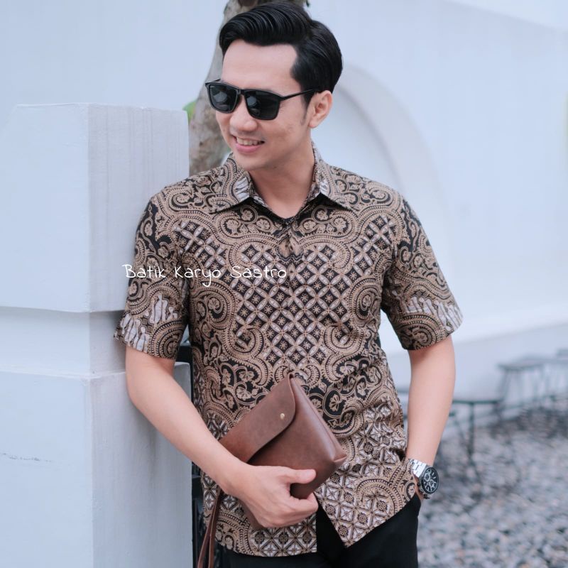 Baju Kemeja Batik Pria Lengan Pendek Premium Slimfit Katun Lapis Furing Modern