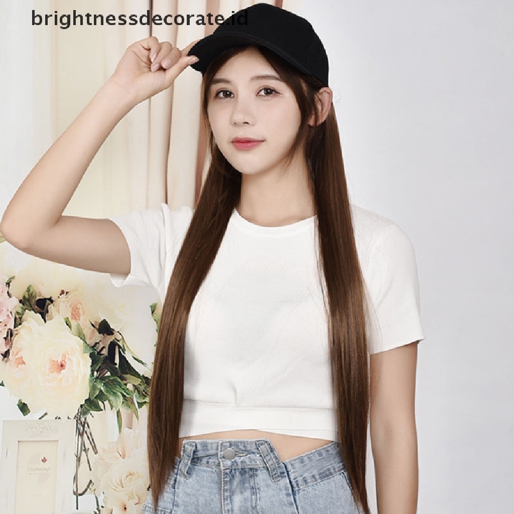 [Birth] Topi Baseball Wanita Wig Rambut Sintetis Fashion Gadis Rambut Panjang Wig Topi Lurus [ID]