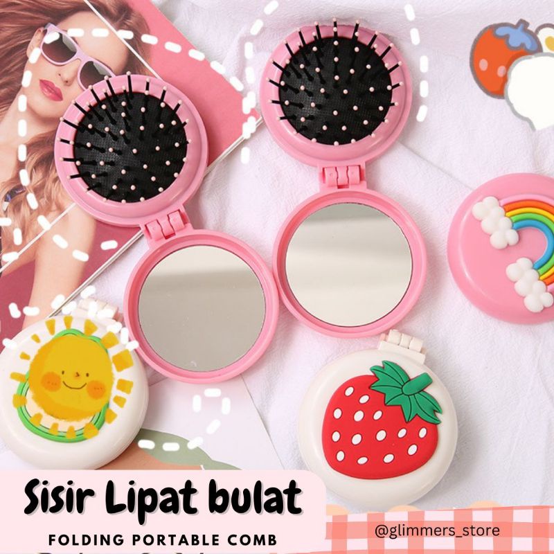 Sisir Lipat Bulat/ Sisir lipat portable/ sisir lipat cermin karakter