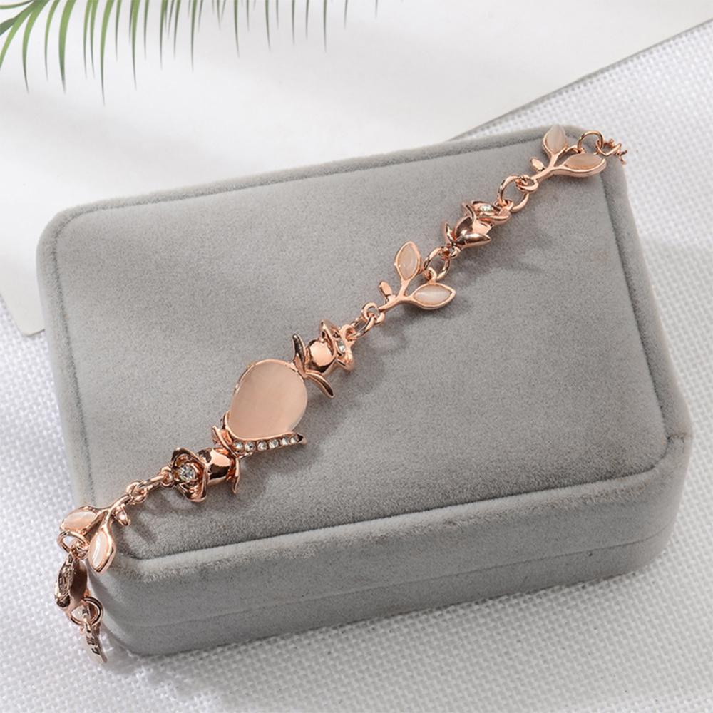 Timekey Opal Daun Gelang Temperamen Serbaguna Rose Gold Adjustable Gelang Wanita Bergaya Tangan Perhiasan Hadiah O8T9