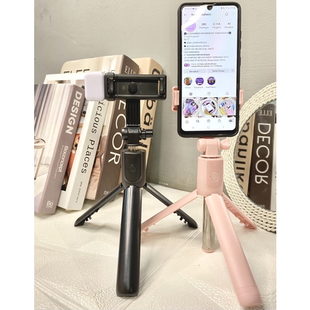 Tongsis Remot Bluetooth Macaron R1& R1s -Tripod Macaron Selfie Wireless - Selfie Stick Remote Live S