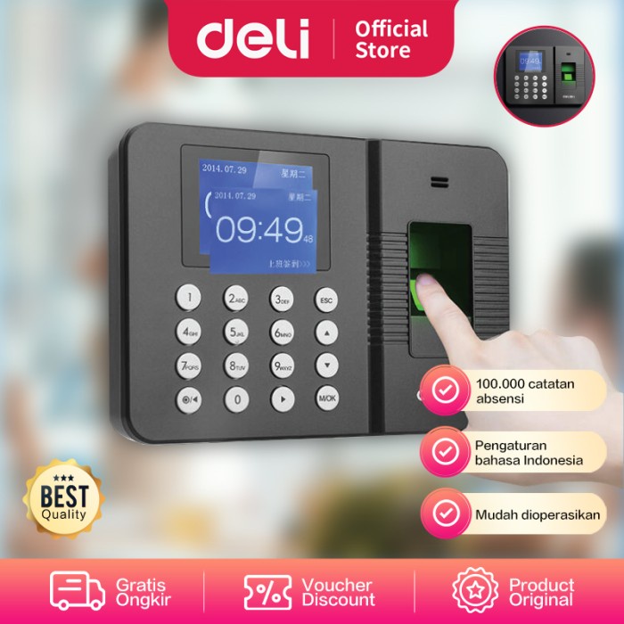 Absensi Deli Mesin Absensi Sidik Jari Bahasa Indonesia - Sampai 1000 E3960