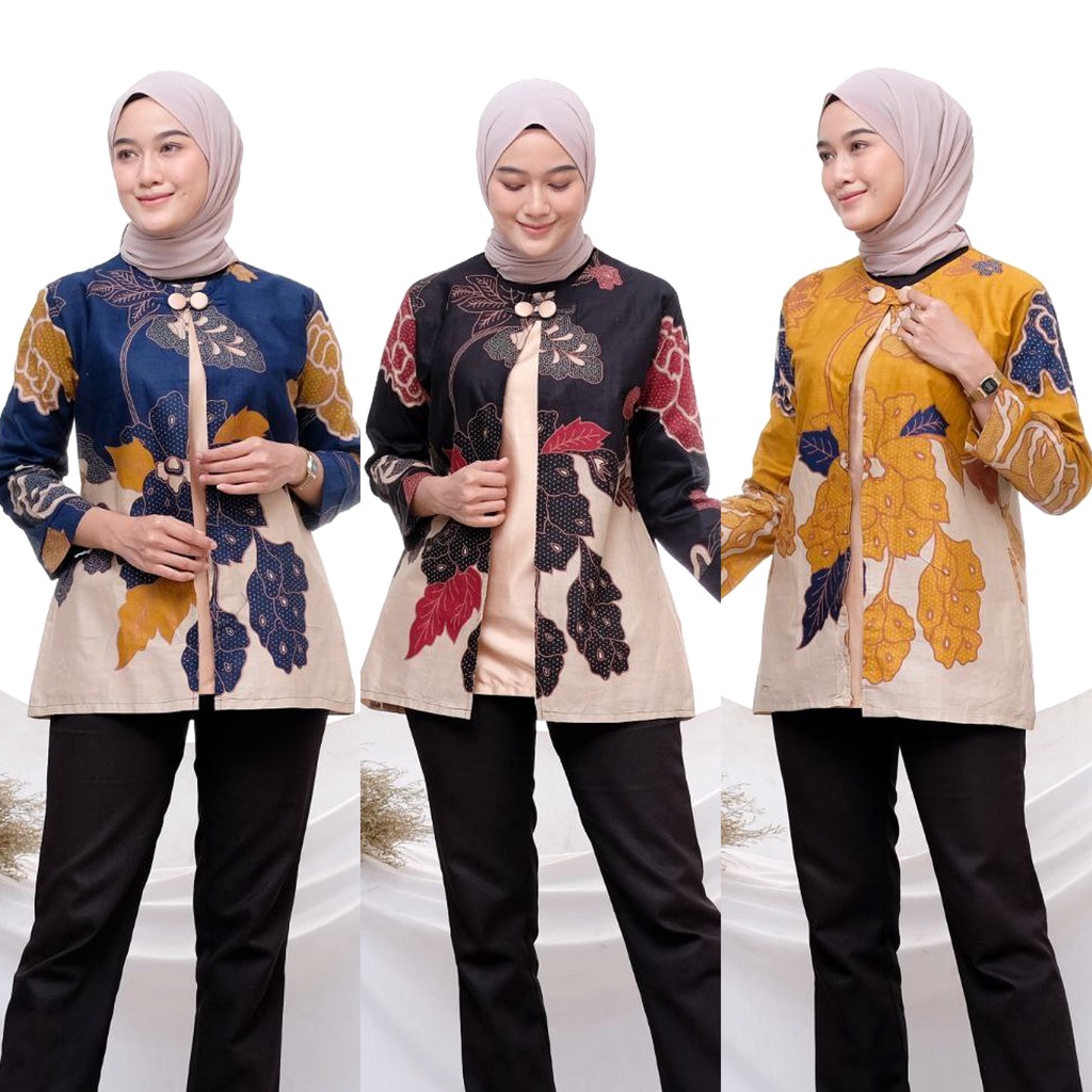 Baju Batik Wanita Modern M L XL XXL Jumbo Atasan Batik Kerja Wanita Kantor Blouse Batik Seragam Batik Modern