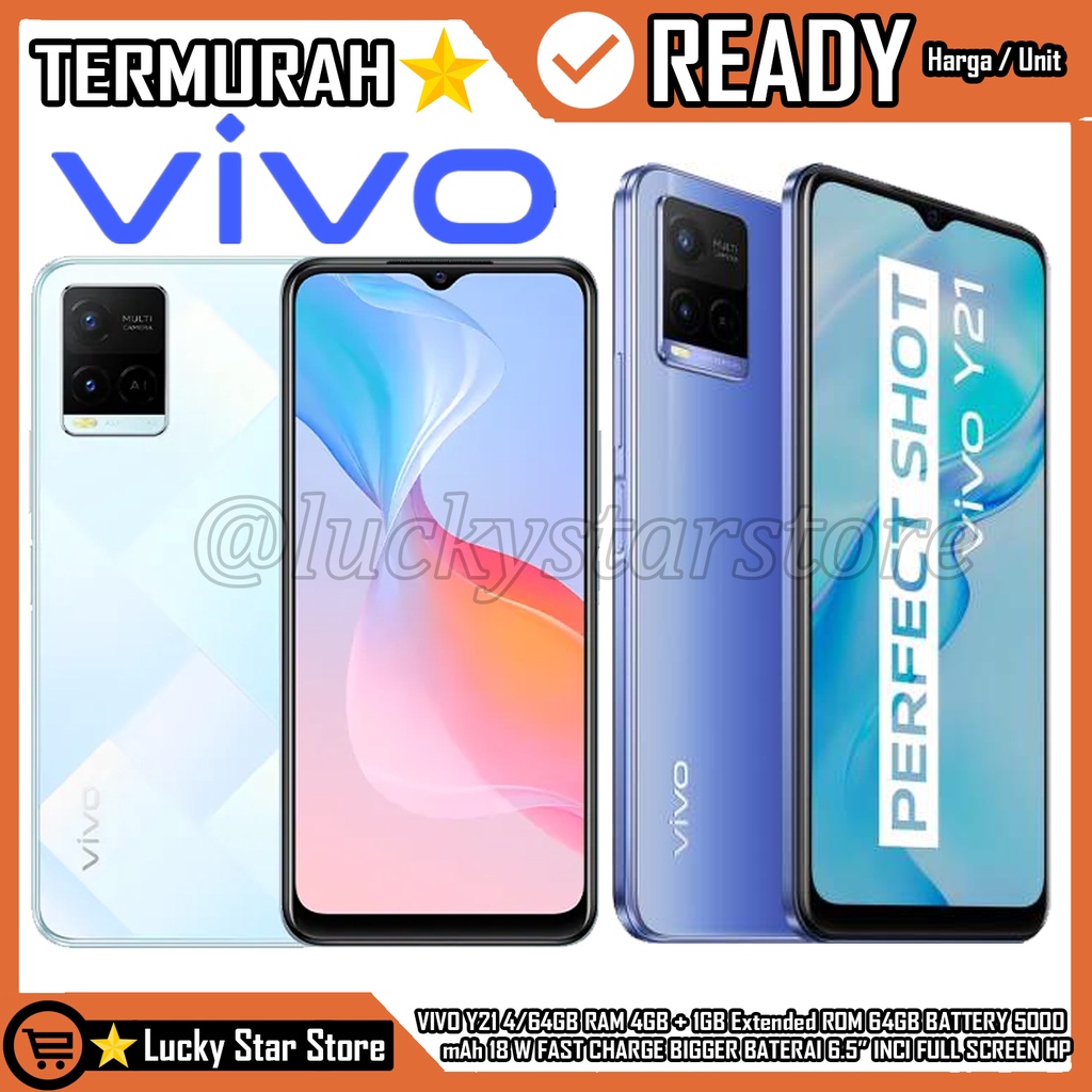 VIVO Y21 4/64GB RAM 4GB + 1GB Extended ROM 64GB BATTERY 5000 mAh 18 W FAST CHARGE BIGGER BATERAI 6.5