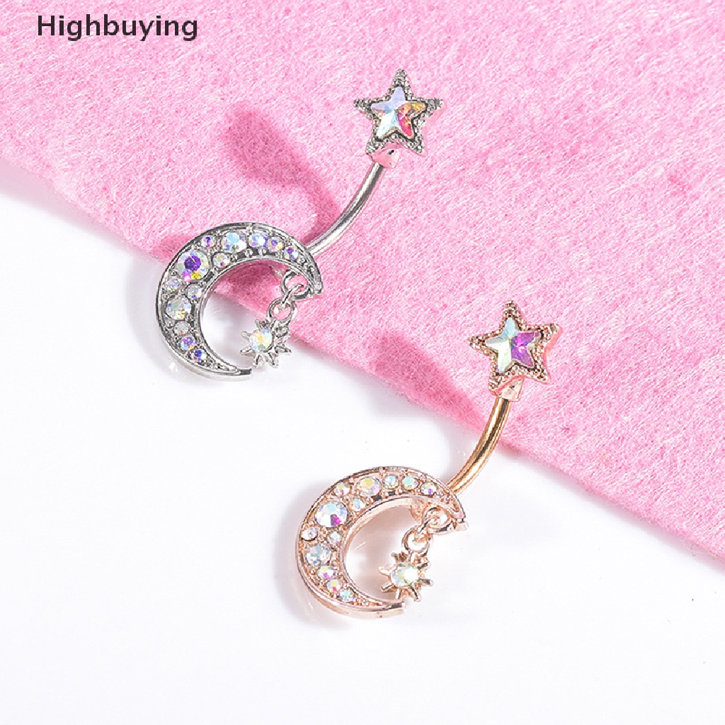 Hbid Cincin Pusar Belly Button Bar Kristal Bulan Bintang Menjuntai Perhiasan Tubuh Glory