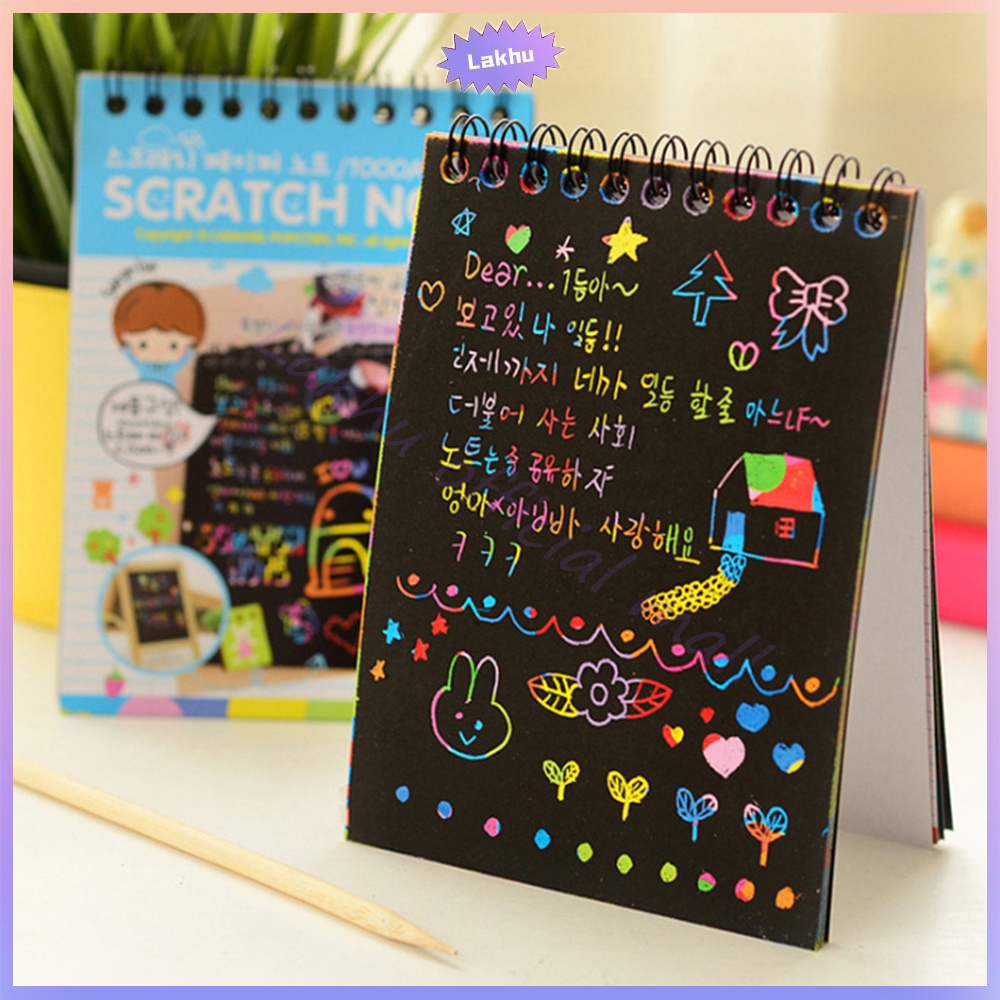 Lakhu Scratch note rainbow /Buku Magic Warna Colourful /mainan Black Cardboard edukasi