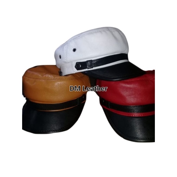 Topi kulit asli original pria wanita model nahkoda police korea kapten pelaut