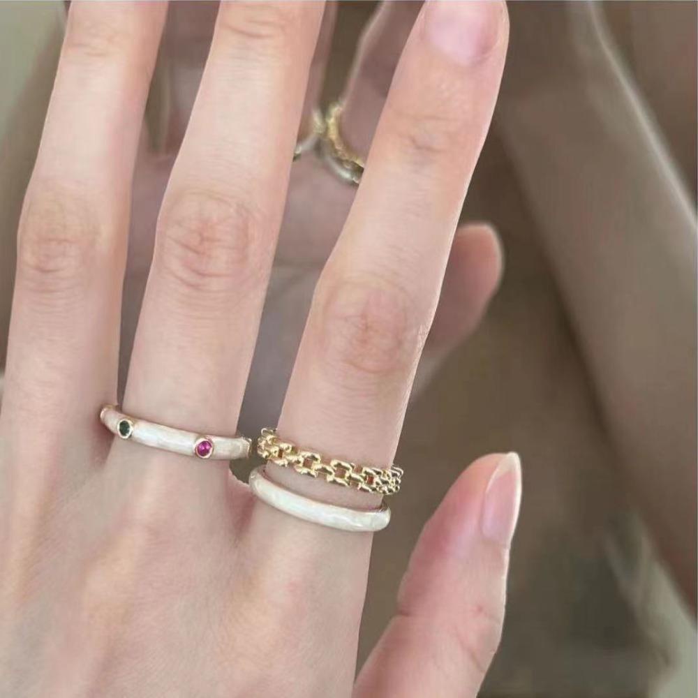 Needway   Wanita Open Ring Hadiah Rantai Retro Tidak Teratur Untuk Gadis Enamel Temperamen Logam Gaya Korea Ring