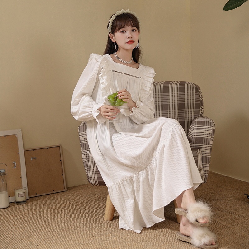 MR-01 dress piyama baju tidur wanita lengan panjang renda lolita putih import korea jepang