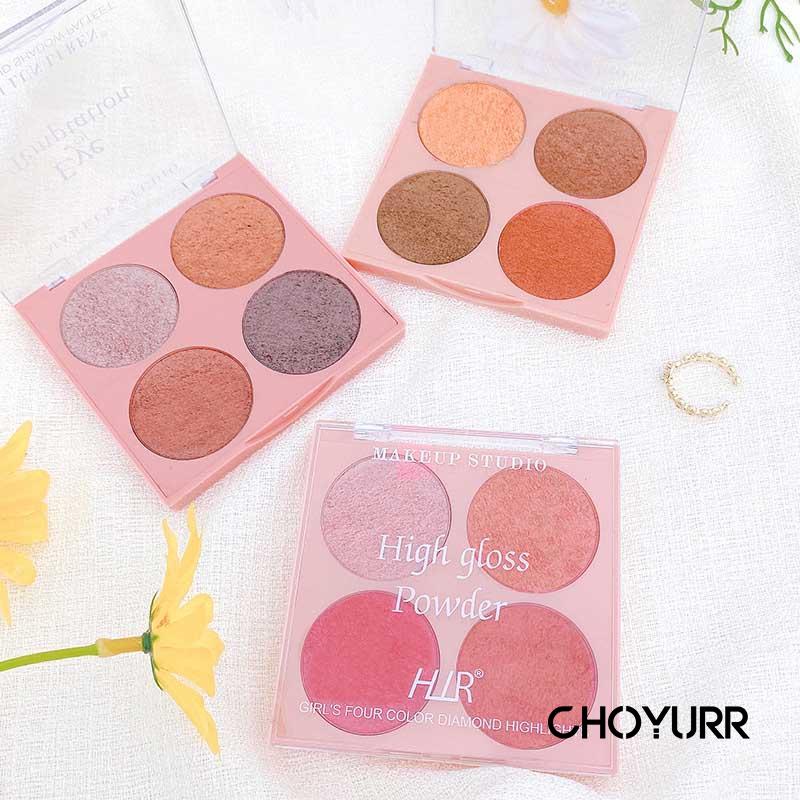 【COD】3IN1 Eyeshadow /Hightlight / Blusher  Palette 4 Warna Matte Gold Glitter Cosmetics Beauty Eye Makeup-CH