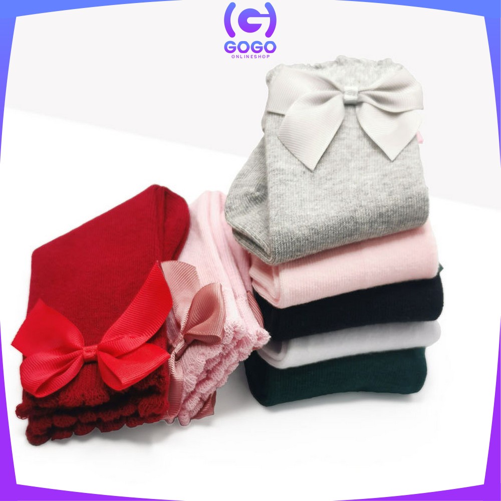 GOGO-P532 Kaos Kaki Bayi Panjang Pita Selutut / Kaus Kaki Anak Perempuan Panjang Motif Polos Anti Nyamuk