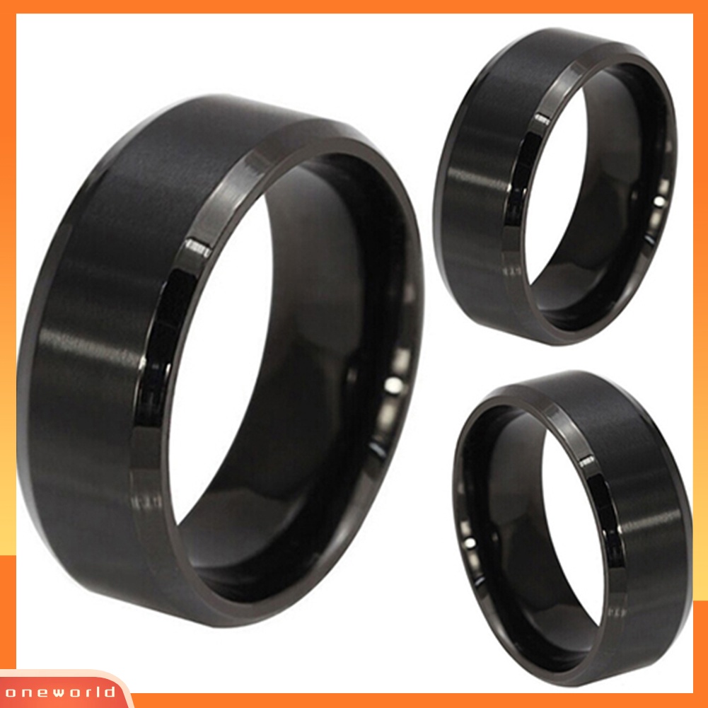 {oneworld} Fashion 8MM Baja Titanium Band Cincin Pria Pernikahan Pertunangan Perhiasan Hitam