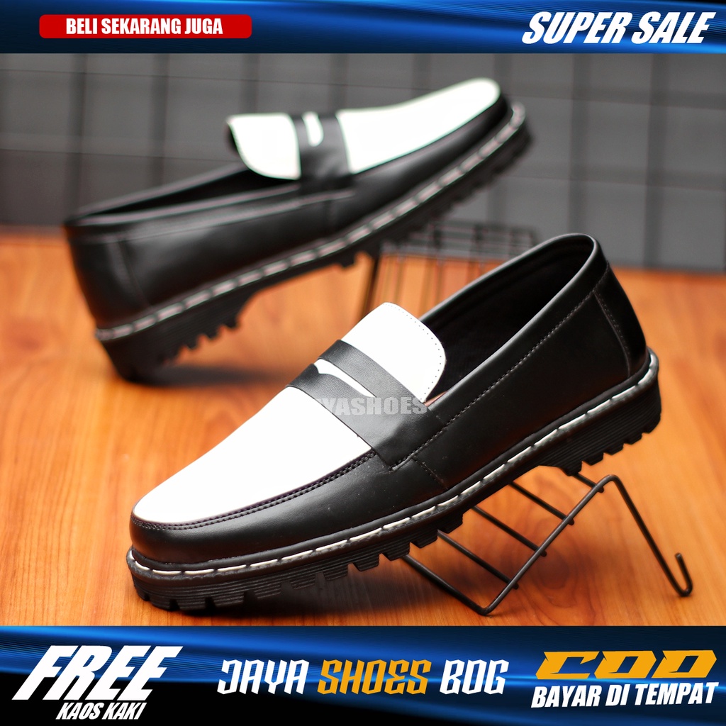 DOMA Sepatu Loafers Pria Kulit Casual Formal Kerja Kuliah Dinas Resmi Hitam Putih