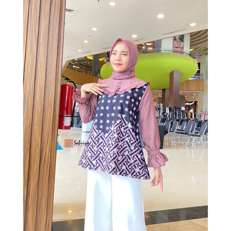 Anatari Blouse Batik Wanita Cap Premium Kerja Kantoran Kombinasi Modis Modern Cantik Kekinian