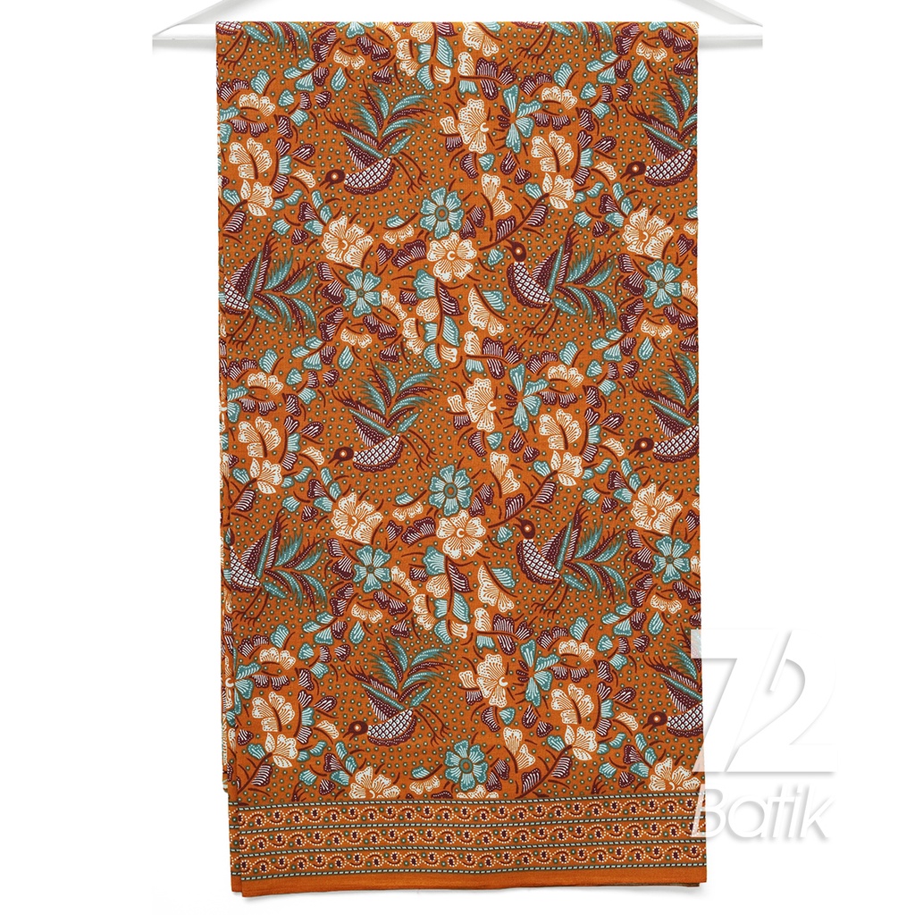 KAIN BATIK PREMIUM Bahan Katun Motif Gelatik Orange 722787 Cap 72 Jarik Jarit Samping Kebat Panjang Batik Katun Modern Premium Bahan Seragam Batik Pernikahan Kantor Keluarga Murah Kamen Jadi Batik Bali Lembaran