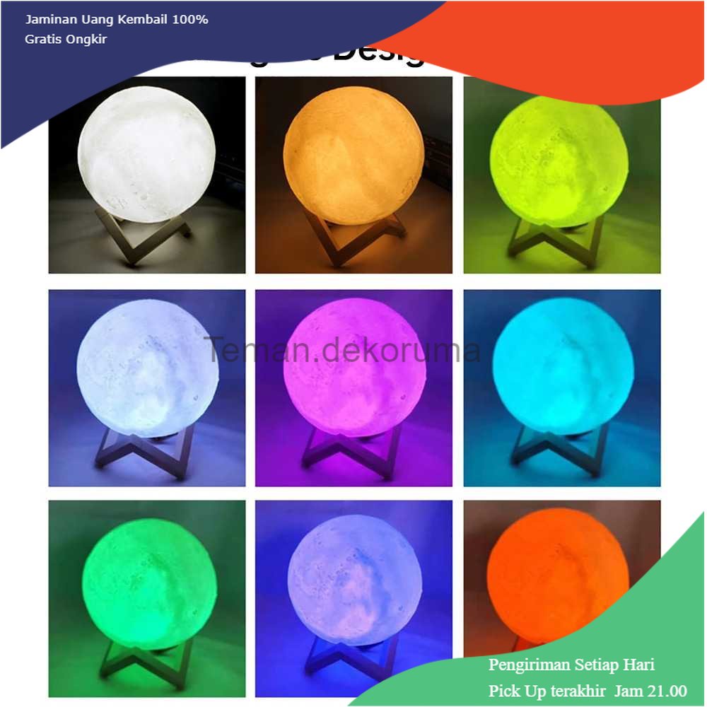 TD - LMP OUIO Lampu Tidur Bulan 3D Printed Moon Night Light Lamp 7 Color 1W 8cm - OU12