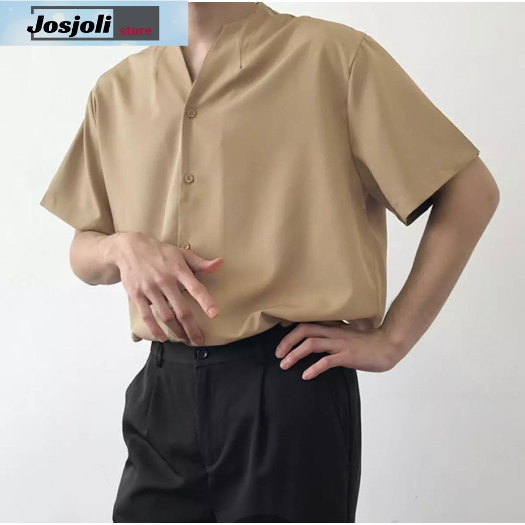 JOSJOLI_STORE/Kemeja V-NEK Tin Lengan Pendek Size M,L,XL,XXL-Fashion Pria Dewasa