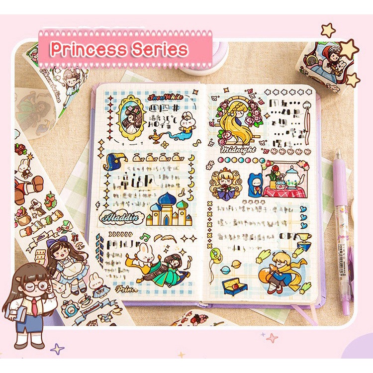 WASHITAPE MASKING TAPE PRINCESS ELSA FROZEN ALICE IN WONDERLAND SERIES SELOTIP KERTAS LUCU KAWAII CUTE TEMA PUTRI KARTUN CERITA DONGENG STICKER DIARY LUCU KAWAII SCRAPING BOOK SCRAPBOOK AESTHETIC JOURNAL JOURNALING BULLETIN JOURNAL @banyak