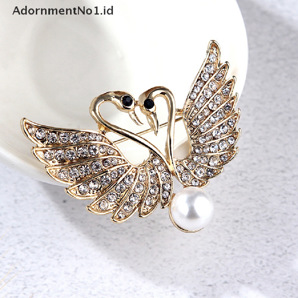 [AdornmentNo1] Lucu Kristal Swan Bros Pin Pecinta Hewan Berlian Imitasi Bros Perhiasan Pin [ID]