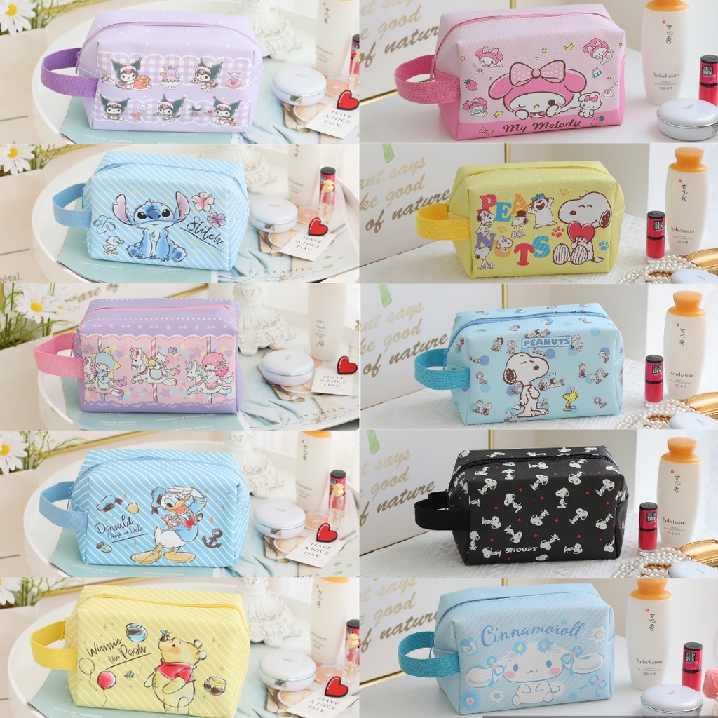 Pouch kosmetik pencil case serbaguna hello kitty melody cinnamoroll badtzmaru kuromi pompompurin pooh ariel stitch