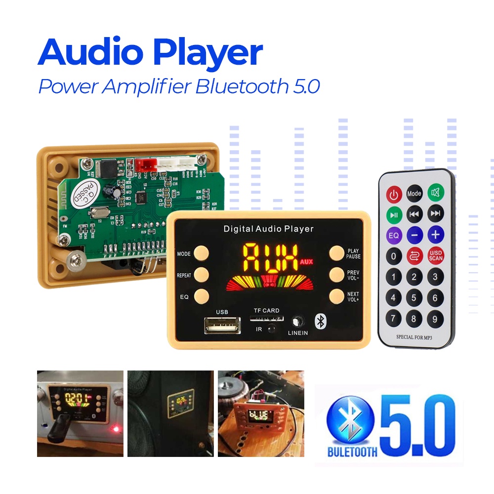 ARuiMei Digital Audio Player Power Amplifier Board Bluetooth 5.0 8-26V TPA3110 30W+30W - XH-A232 - Black