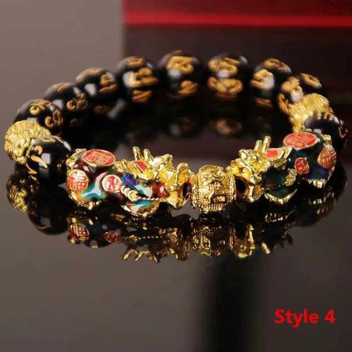 Gelang Keberuntung Pixiu Black Obsidian 14Mm Import Berkualitas