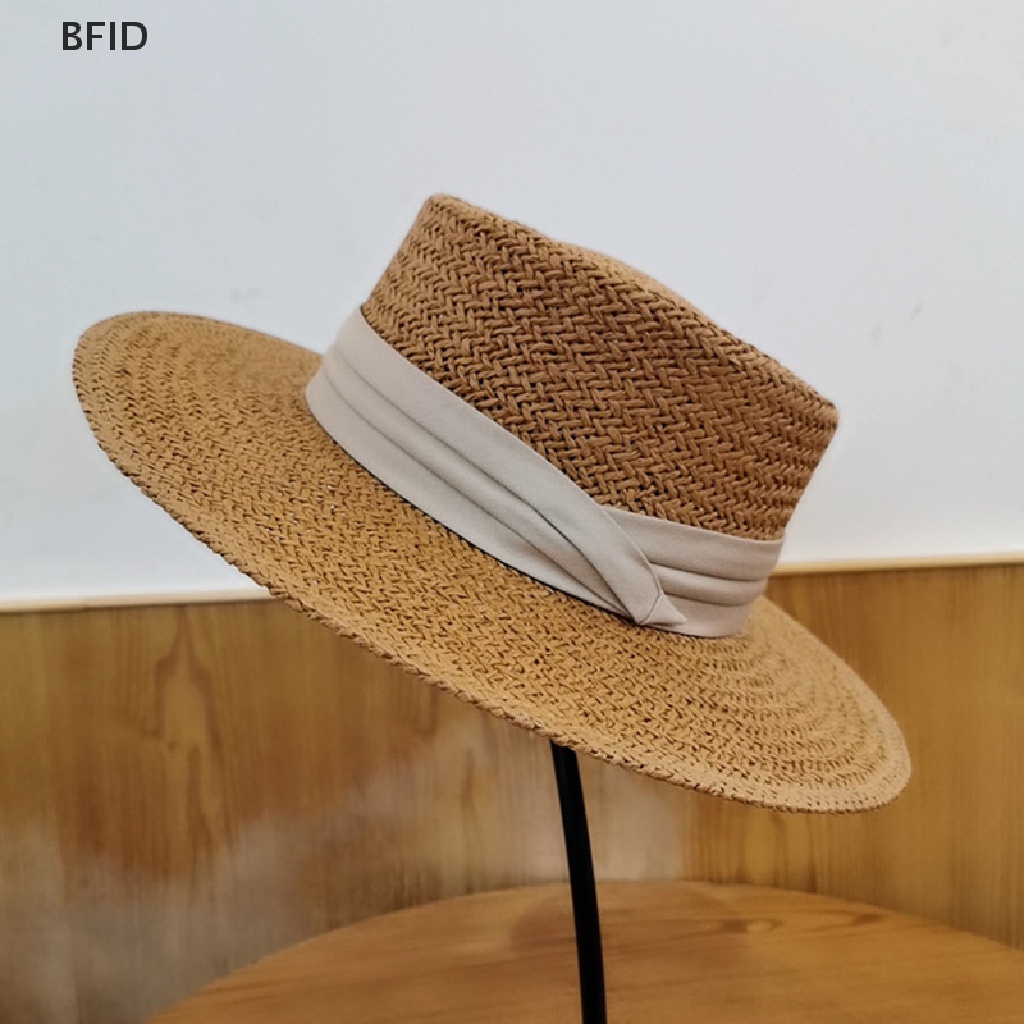 [BFID] Topi Jerami Alami Topi Pantai Pria Topi Cekung Datar Pelindung Visor Topi Perahu Matahari [ID]