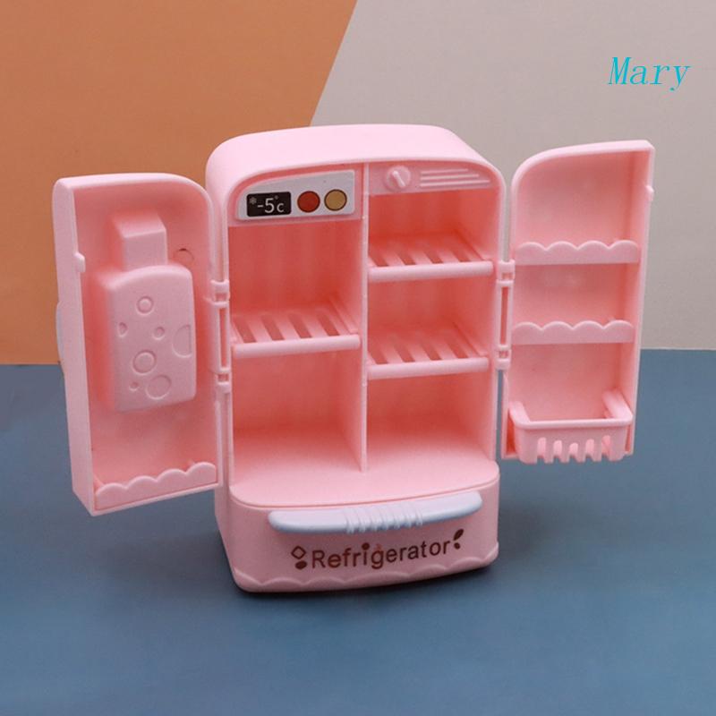 Mary Pink Miniatur Kulkas Lemari Es Pura Main Untuk Balita, Anak, Perempuan Dan Cowok Rumah Boneka Pretend Steam Acce