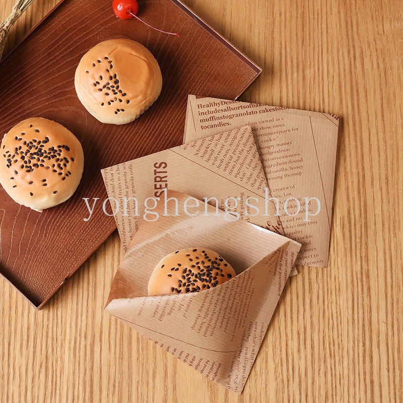 10 / 50 Pcs Kertas Pembungkus Makanan Roti Donat Sandwich Hamburger Tahan Minyak Untuk Alat Bento