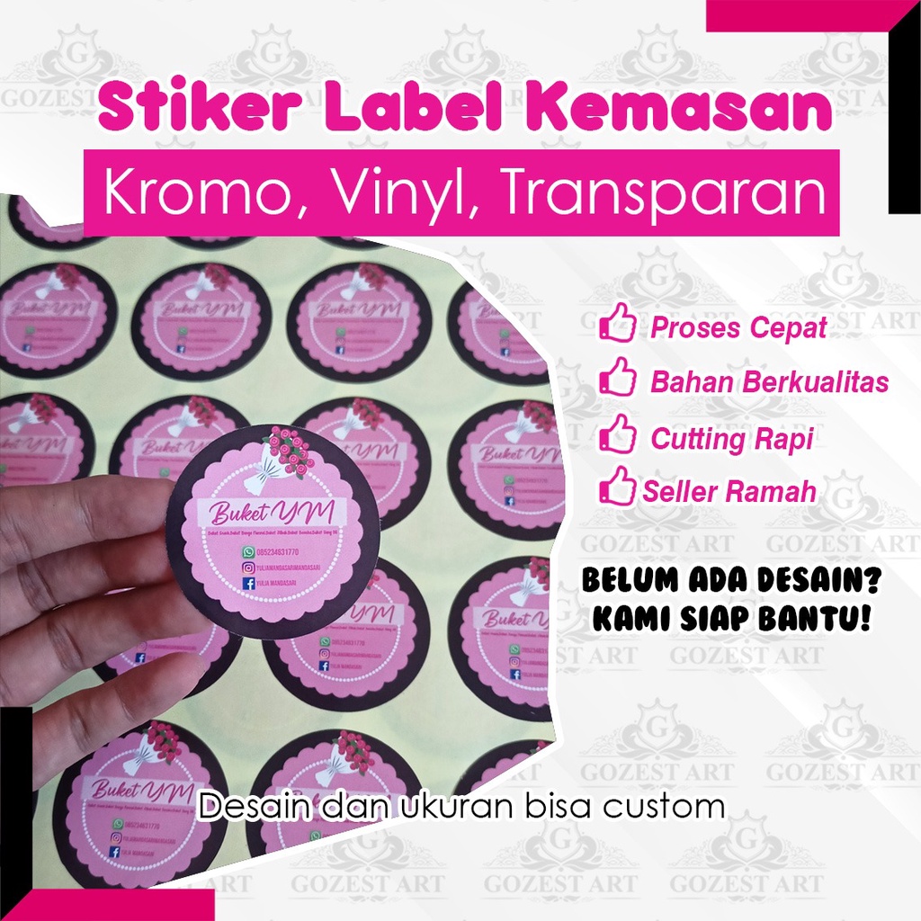 

Cetak stiker Label Produk Kemasan Cutting Kromo Vinyl Bontak Transparan Sticker Logo