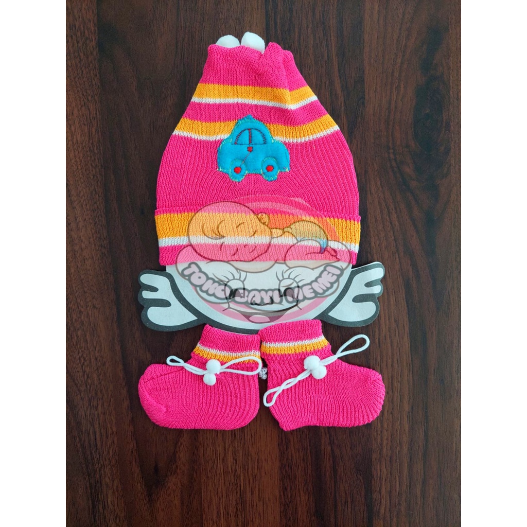 1/2 LUSIN Topi bayi RAJUT plus kaos kaki bayi 3in1