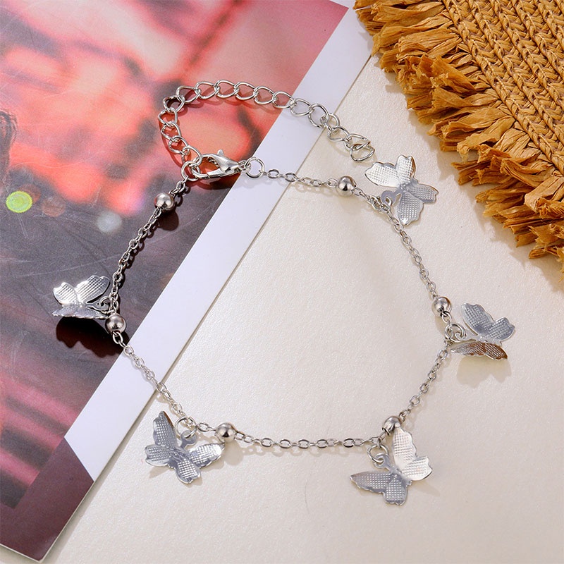 【COD】Gelang Kaki Wanita Korea Import Fashion Terbaru Aksesoris Liontin Kupu-kupu Berongga Dapat Disesuaikan Emas/Perak Sederhana Simple Elegan dan Murah