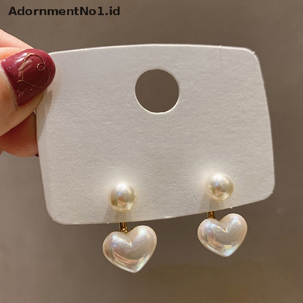 [AdornmentNo1] 1pasang Fashion Dikontrak Jantung Mutiara Anting Halus Joker Manis Elegan Temperamen Wanita Drop Earrings Hadiah [ID]