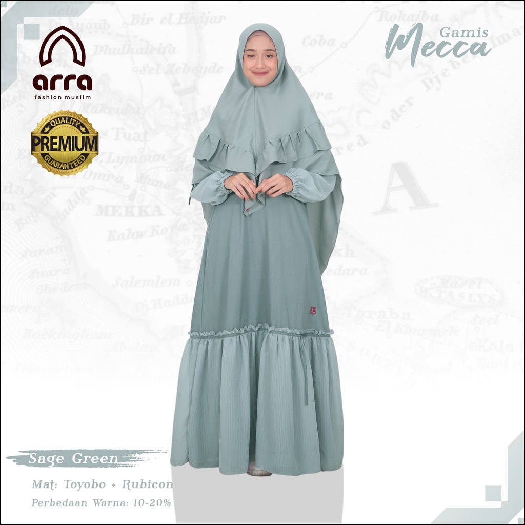 Gamis Muslimah Dress Wanita Syar'i Mewah Modern Terbaru Serries Mecca Sage Green