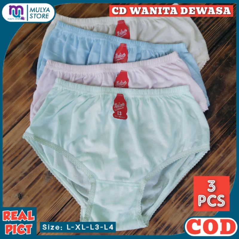 3Pcs CD Wanita Dewasa Jumbo Motif Renda Celana Dalam Perempuan Katun Termurah - Selvi Original