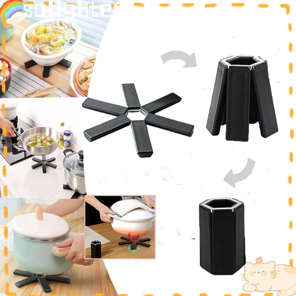 Solighter Tatakan Kaki Tiga Silikon Lipat Desain Baru Portable Untuk Dapur Isolasi Mat Foldable Silicone Trivet Mat