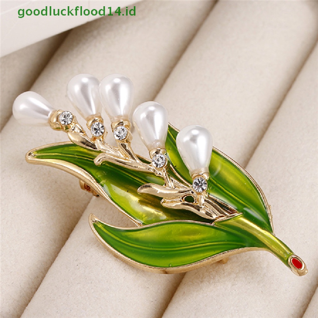 [GOOGFOUR] Enamel Mutiara Daun Bros Berlian Imitasi Kristal Bros Pin Lady Kerah Perhiasan Baru [TOP]