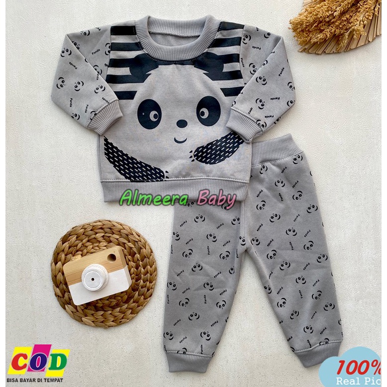 Setelan Sweater Celana Joger Bayi Usia 3-12 Bulan Motif Panda Anababy