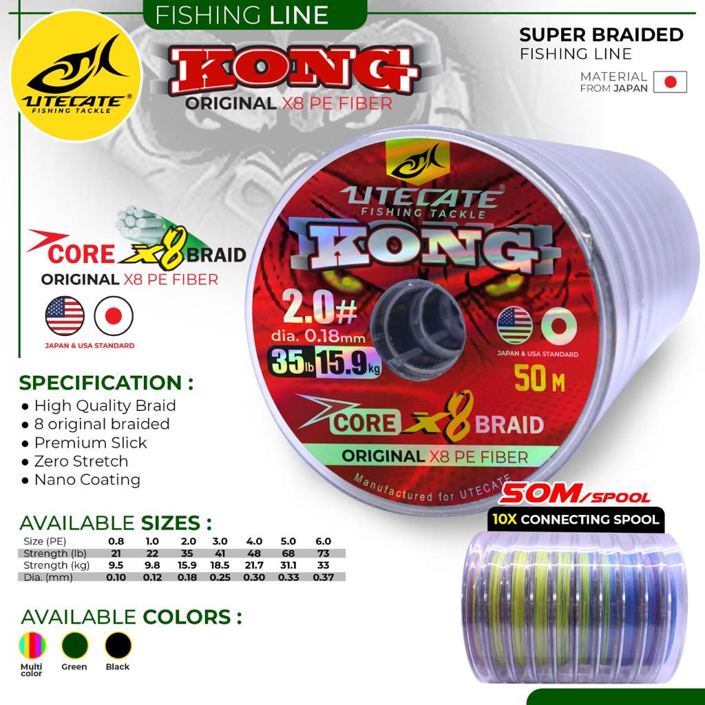 Senar Benang PE UTC Kong Braid X8 Braid (PE 0.8 - PE 6) 50M/Roll Konekting Super Strong - Engkus Fishing