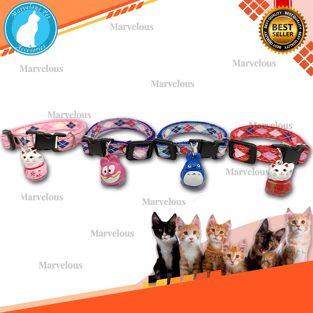 Kalung Kucing Lucu Lonceng Boneka Karakter Motif Wajik / Kalung Kucing Premium / Aksesoris Kucing