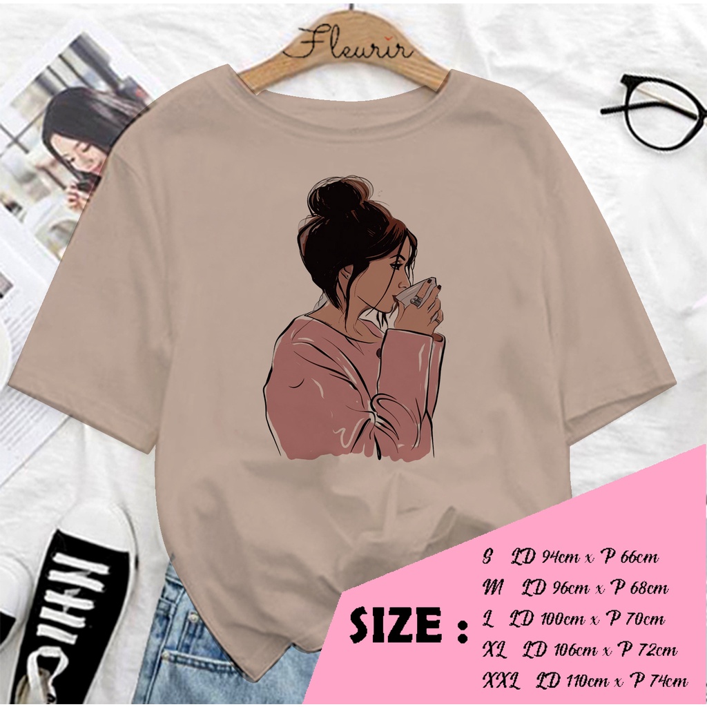 FLEURIR - COD KAOS WANITA COFFE GIRL PRIA REMAJA DEWASA UNISEX TSHIRT JUMBO