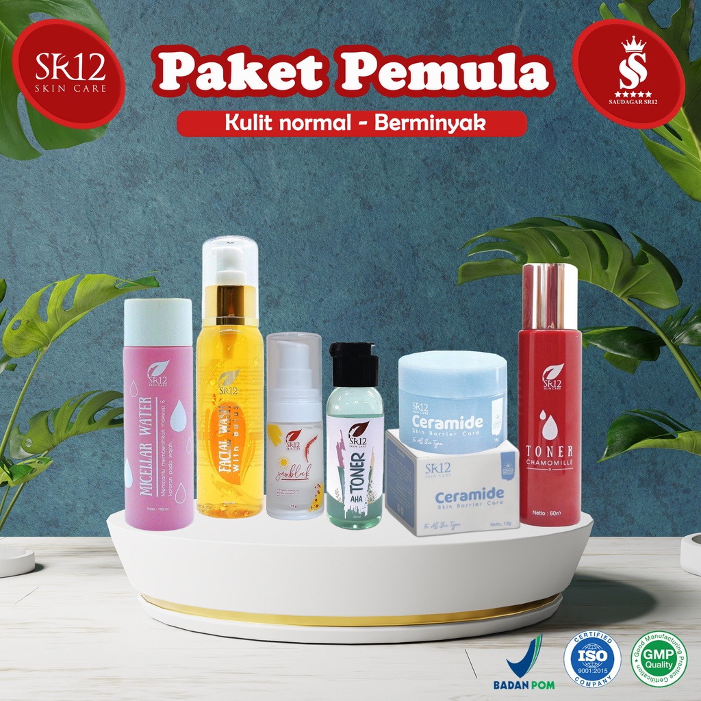 Paket pemula Sr12 Menetralkan kulit wajah Mencerahkan Memperbaiki skin barrier kulit Bpom